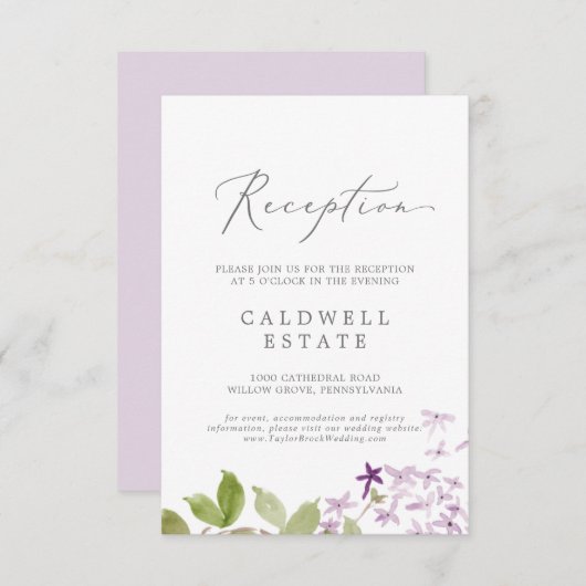 Rustique Lilac Mariage Réception Insertion Carte (Devant / Derrière)