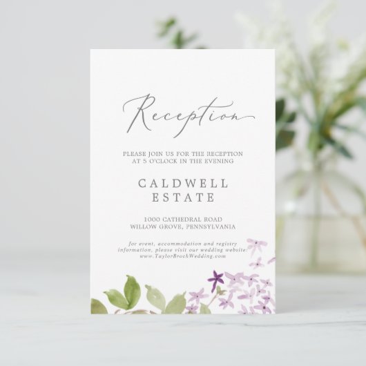 Rustique Lilac Mariage Réception Insertion Carte (Debout devant)