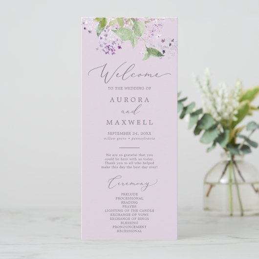 Rustique Lilac | Programme de mariage de lavande (Debout devant)