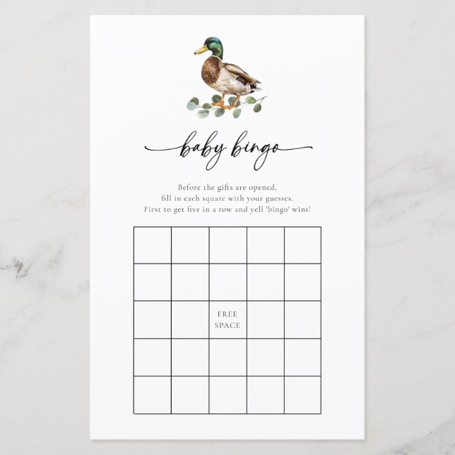 Rustique Mallard Baby shower Bingo Carte de jeu (Devant)