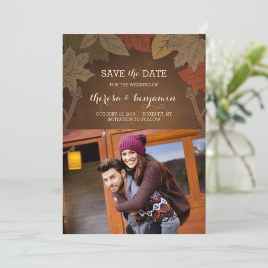 Rustique Mariage Automne Enregistrer La Carte Date (Debout devant)