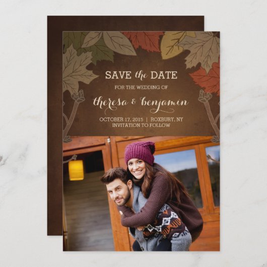 Rustique Mariage Automne Enregistrer La Carte Date (Devant / Derrière)