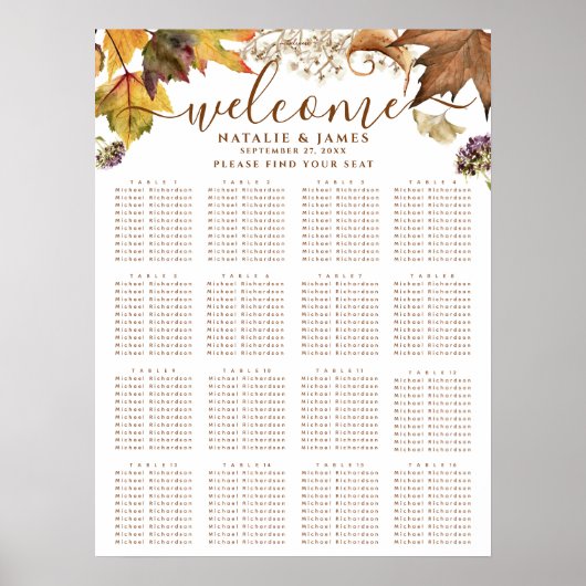 Rustique Mariage d'automne 16 Poster de table (Devant)