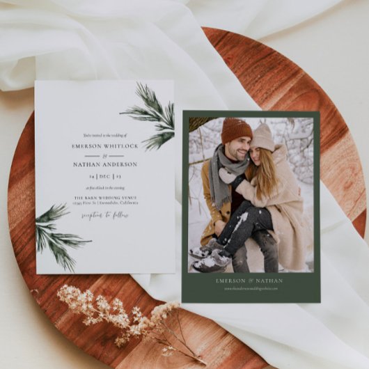 Rustique Mariage d'hiver Invitation Verdure Pin