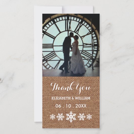 Rustique Mariage d'hiver Snowflakes Merci (Devant)