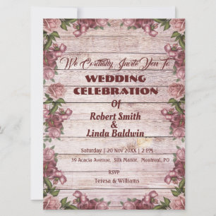 Rustique Maroon Floral Faire-part de mariage en bo