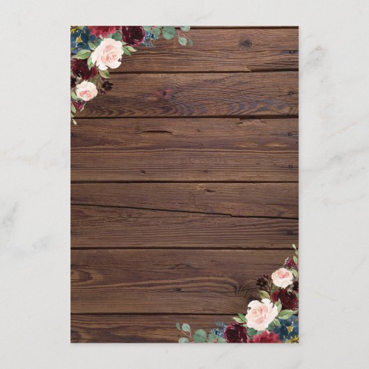 Rustique Marsala Bourgogne Floral Menu Mariage (Dos)