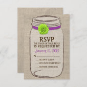 Rustique Mason Jar & Burlap Purple Green RSVP Card (Devant / Derrière)