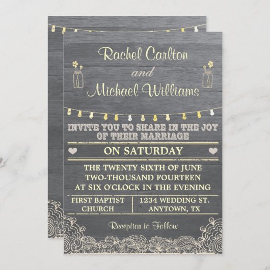 Rustique Mason Jar Faire-part de mariage 2 (Devant / Derrière)