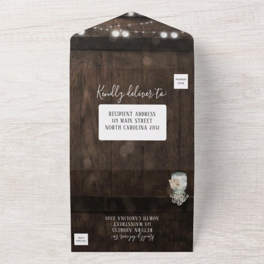 Rustique Mason Jar Faire-part de mariage en tonnea (Dehors)