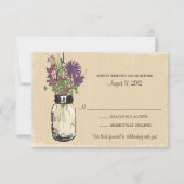 Rustique Mason Jar Fleurs violettes Mariage RSVP (Devant)