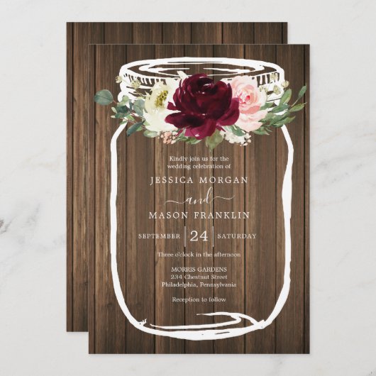 Rustique Mason Jar Invitations de mariage (Devant / Derrière)