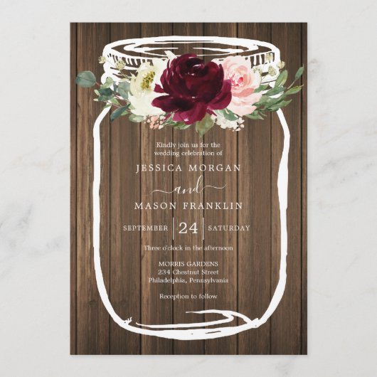 Rustique Mason Jar Invitations de mariage (Devant)