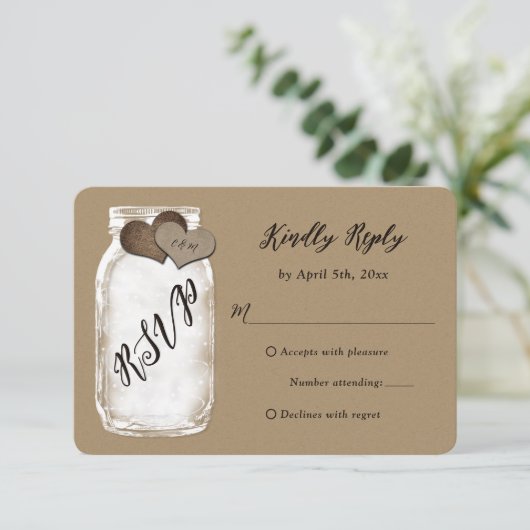 Rustique Mason Jar Kraft mariage papier RSVP (Debout devant)