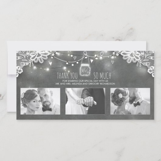 Rustique Mason Jar Lights Lace Mariage Merci (Devant)