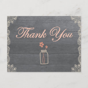 Rustique Mason Jar Merci Coral cartes postales