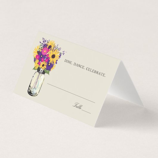 Rustique Mason Jar Sunflower Mariage Place Cartes (Front)