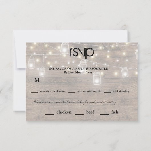 Rustique Mason Lights Réception Dîner RSVP Entree (Dos)