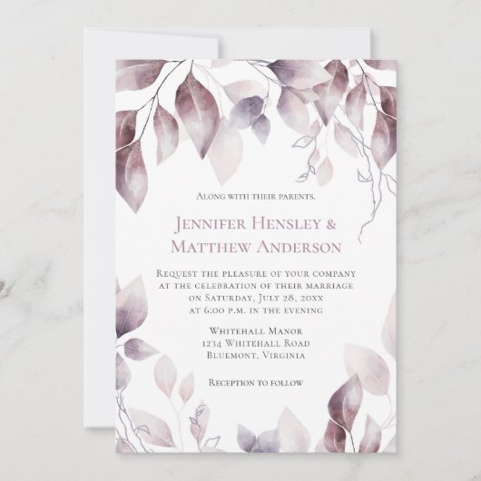 Rustique Mauve rose Faire-part de mariage botaniqu (Devant)