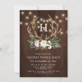 Rustique Monogram fête de Noël invitation (Devant)