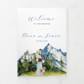 Rustique Montagne Bleu & Or | Programme de Mariage (Page de couverture)