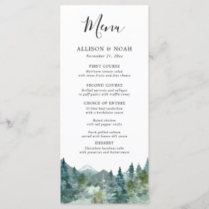 Rustique montagnes forêt aquarelle menu mariage