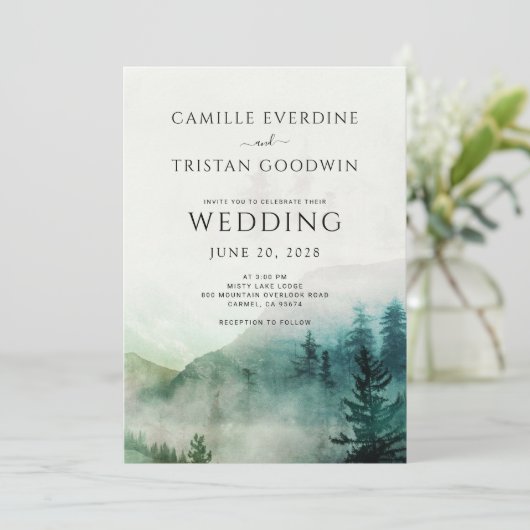 Rustique Mountain Mist Forest Faire-part de mariag (Debout devant)