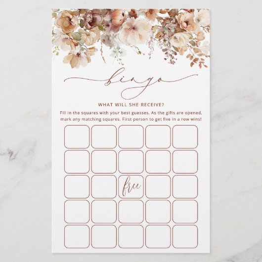 Rustique Neutral Boho Floral Bridal Carte de jeu (Devant)