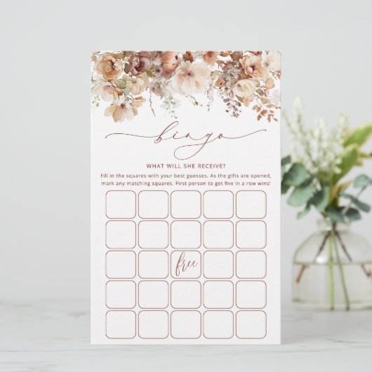 Rustique Neutral Boho Floral Bridal Carte de jeu (Debout devant)