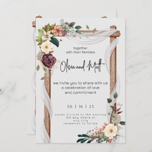 Rustique Neutre Boho Floral Faire-part de mariage (Devant / Derrière)