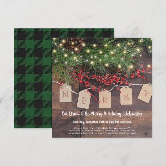 Rustique Noël Pays Fête Invitation (Devant / Derrière)