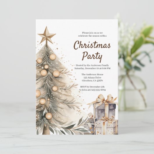 Rustique Noël Tree Fête Invitation (Debout devant)