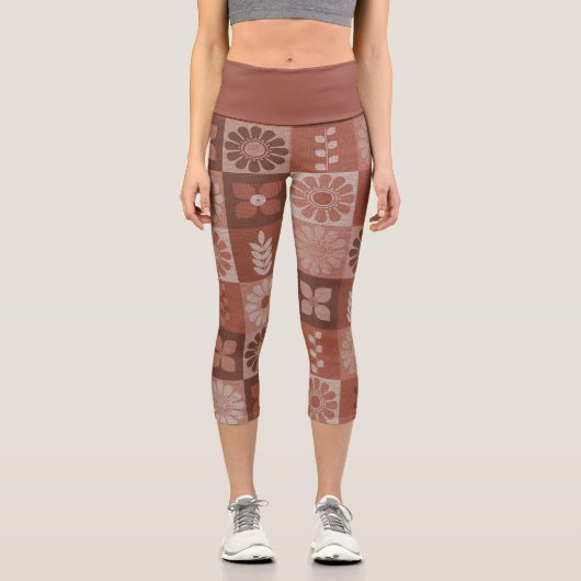 Rustique Orange Brown Burlap Linge Motif Leggings (Recto)