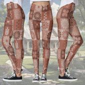 Rustique Orange Brown Burlap Linge Motif Leggings
