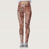 Rustique Orange Brown Burlap Linge Motif Leggings (Devant)