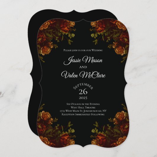 Rustique Orange Noir Élégant Mariage Invitation (Devant / Derrière)