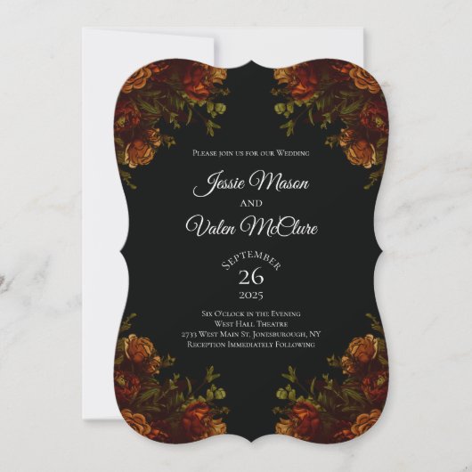 Rustique Orange Noir Élégant Mariage Invitation (Devant)