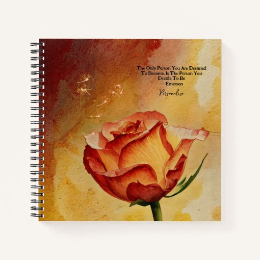 Rustique Orange Rose Flower Emerson Quote Journal (Devant)