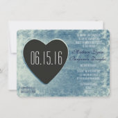 Rustique Pays Bois Coeur Mariage Invitations Bleu (Devant)