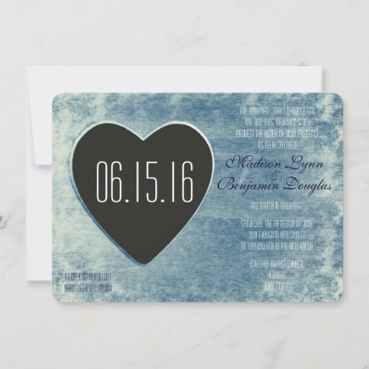 Rustique Pays Bois Coeur Mariage Invitations Bleu (Devant)