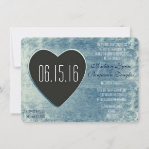 Rustique Pays Bois Coeur Mariage Invitations Bleu
