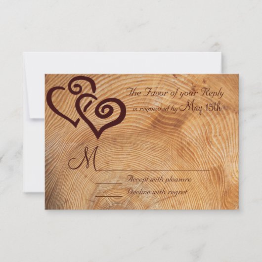 Rustique Pays Bois Double Coeurs Mariage RSVP (Devant)