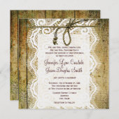 Rustique Pays Carré dentelle de bois Faire-part de (Devant / Derrière)