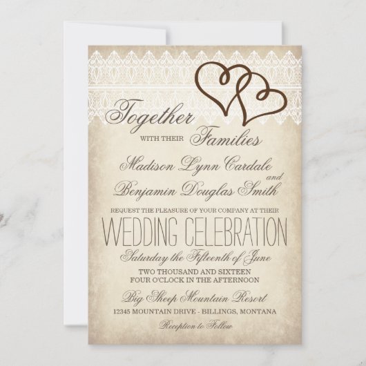 Rustique Pays Double Coeur Invitations de mariage (Devant)