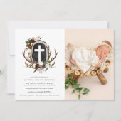 Rustique Pays Floral Baptême Invitation (Devant)