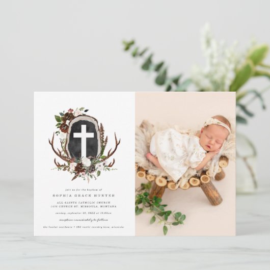 Rustique Pays Floral Baptême Invitation (Debout devant)