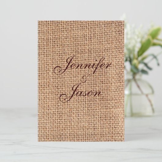 Rustique Pays Imprimé Burlap Mariage Invitations (Debout devant)