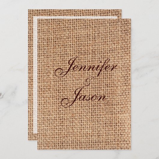 Rustique Pays Imprimé Burlap Mariage Invitations (Devant / Derrière)