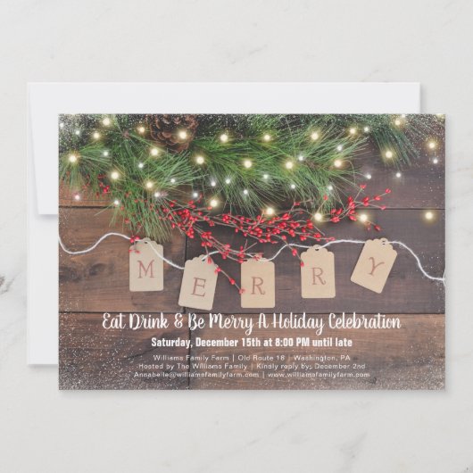 Rustique Pays Noël Fête Invitation (Devant)