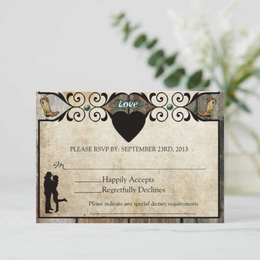 Rustique Pays Occidental Mariage Carte RSVP (Debout devant)